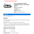 thumbnail image 2 of Front Left Interior Door Handle - Compatible with 2007 - 2012 Hyundai Santa Fe 2008 2009 2010 2011, 2 of 2