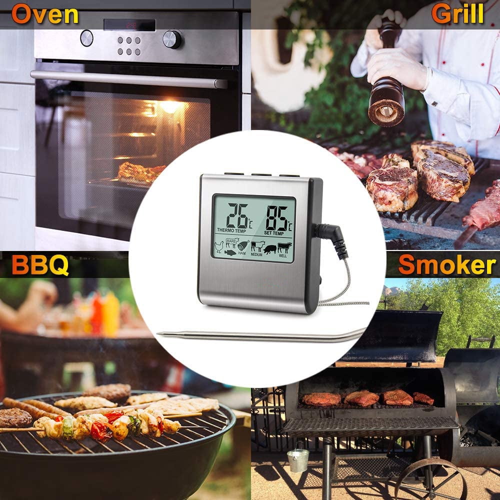 Digital Oven Thermometer, Kitchen Meat Thermometeer, Fahrenheit Celsius  Conversion Countdown Timer, Lcd Backlight Bbq Thermometer, Clock Timer With  Stainless Steel Probe, Kitchen Accessaries - Temu