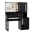 thumbnail image 1 of Ourlova Fluted Makeup Vanity Desk with LED Lighted Mirror Built-In Charging Station Black, 1 of 7