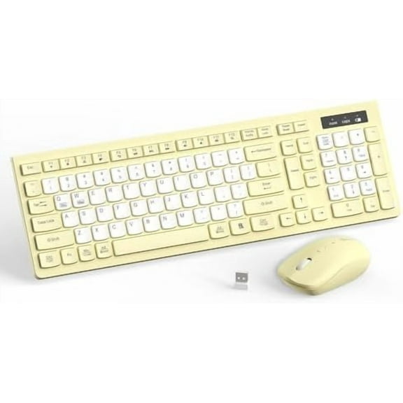 Wireless Keyboard and Mouse Combo, Full-Sized Wireless Keyboard and Adjustable DPI Mouse, 2.4GHz USB Receiver, Silent Keyboard and Mouse for PC, Windows, MAC, Desktop, Laptop (Canary Yellow-B)