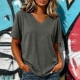 thumbnail image 2 of hoksml Women Heather V Neck Short Sleeve T Shirt Loose Curved Hem Basic Casual Tee for Summer Daily Beach, 2 of 6