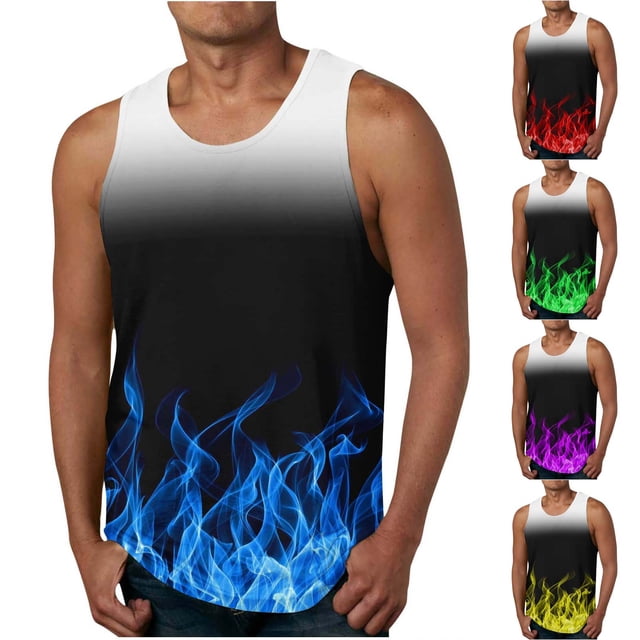 Qertyioot Indépendance Jour Hommes Occasionnel Mode Gradation Impression Pull Col Rond Débardeurs de Sport