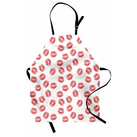 

Teen Girls Apron Pattern with Red Lipstick Kiss Marks Woman Valentines Wedding Theme Illustration Unisex Kitchen Bib Apron with Adjustable Neck for Cooking Baking Gardening Red White by Ambesonne