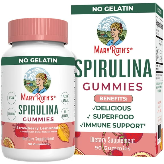 MaryRuth's Spirulina Gummies Superfood Immune Wellness Strawberry Lemonade Flavor Vegan, Non-GMO, 60 Count