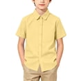 thumbnail image 2 of TKKCS Boys Cotton Short Sleeve Button Down Shirt- Summer School Uniform Daily Wear Breathable Turndown Collar Shirts Yellow Size 2-3Y, 2 of 9