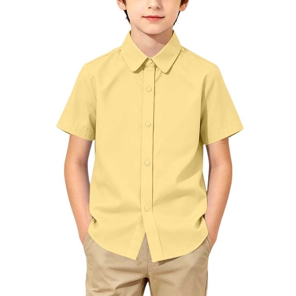 SHTXOZHI Boys Button Down Shirts Collared Neck Short Sleeve Tops Comfortable School Uniform Tees for Kids