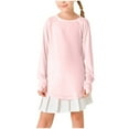 thumbnail image 3 of Ohufall Kids Long Sleeve T-Shirts for Girls 3-14 Years, Cute Solid Causal Crew Neck Blouse with Thumbhole Teen Girls Stretch Loose Pullover Tunic Tops, 3 of 5