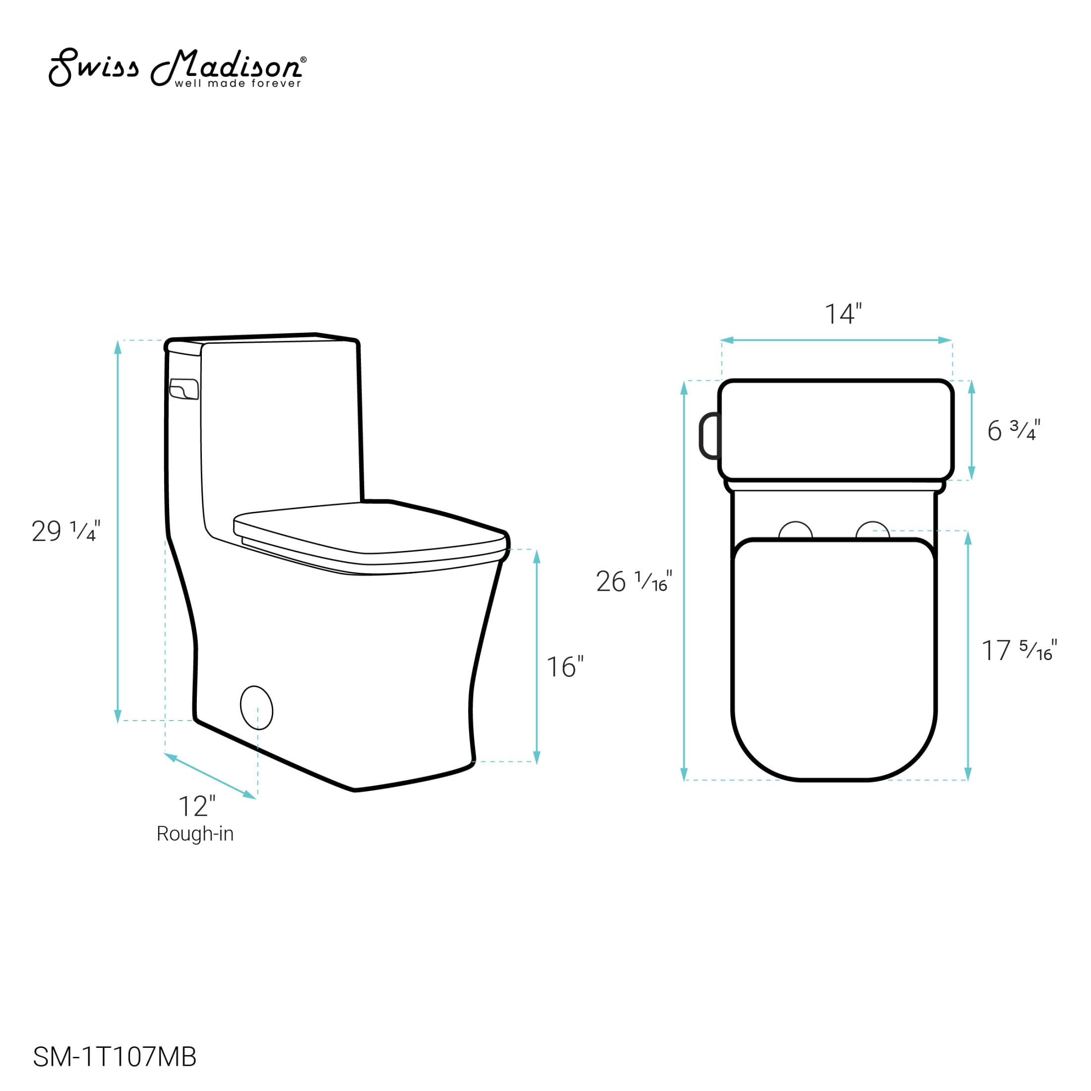 Concorde One-Piece 12" Rough-in 1.28 GPF Left-Hand Flush Square Toilet in Matte Black
