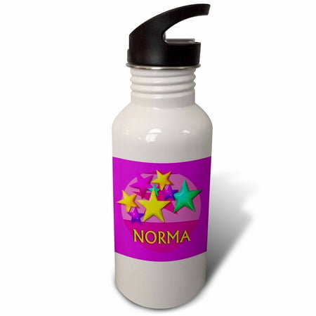 

3dRose Vibrant colored stars on a pink background with the name NORMA Sports Water Bottle 21oz