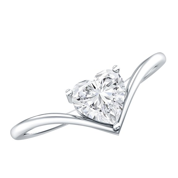 Rosec Jewels Lab Grown Diamond Heart Engagement Ring - Diamond Solitaire Chevron Ring for Women - EF-VS Quality - with Jewelry Box, 925 Sterling Silver, US 4.00