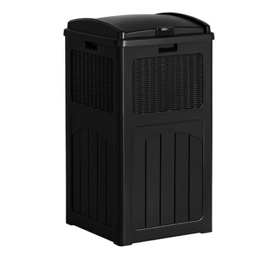 30 Gallon Trash Can, Resin Outdoor Garbage Can with Lid, Waterproof Hideaway Patio Waste Bins for Outside Use