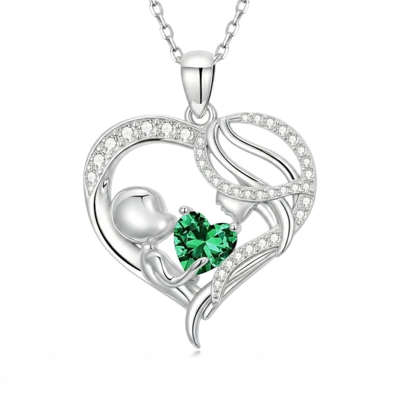 Taioiat Mom Necklace Heart May Birthstone White Gold Plated Mama Pendant Necklace Mother's Day Jewelry Gifts for Mom Grandmother Wife