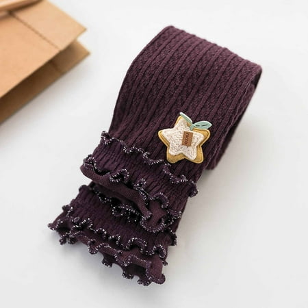 

DAETIROS Versatile Children s Pantyhose Spring and Autumn Outwear Medium Thick Pp Pants Cartoon Knitted Leggings Cropped Trousers Purple
