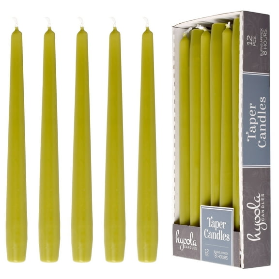 Hyoola 14" Olive Green Dripless European Made Taper Candles, Unscented Paraffin Wax with Cotton Wicks, 12-Pack