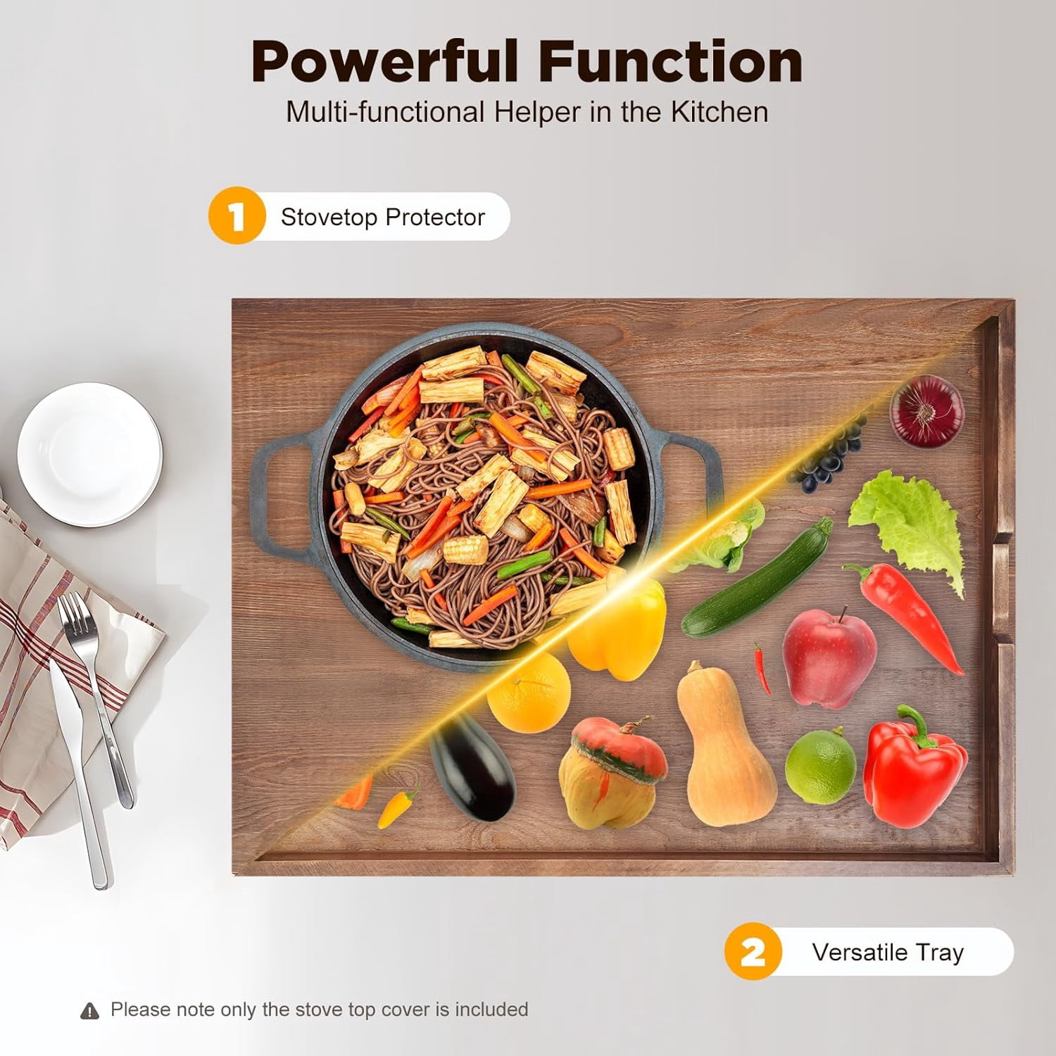 Miumaeov Stove Top Cover, Noodle Board with Built-in Handles, Durable Extra Thick Pine Wood Cookware for Gas Burners & Electric Stoves