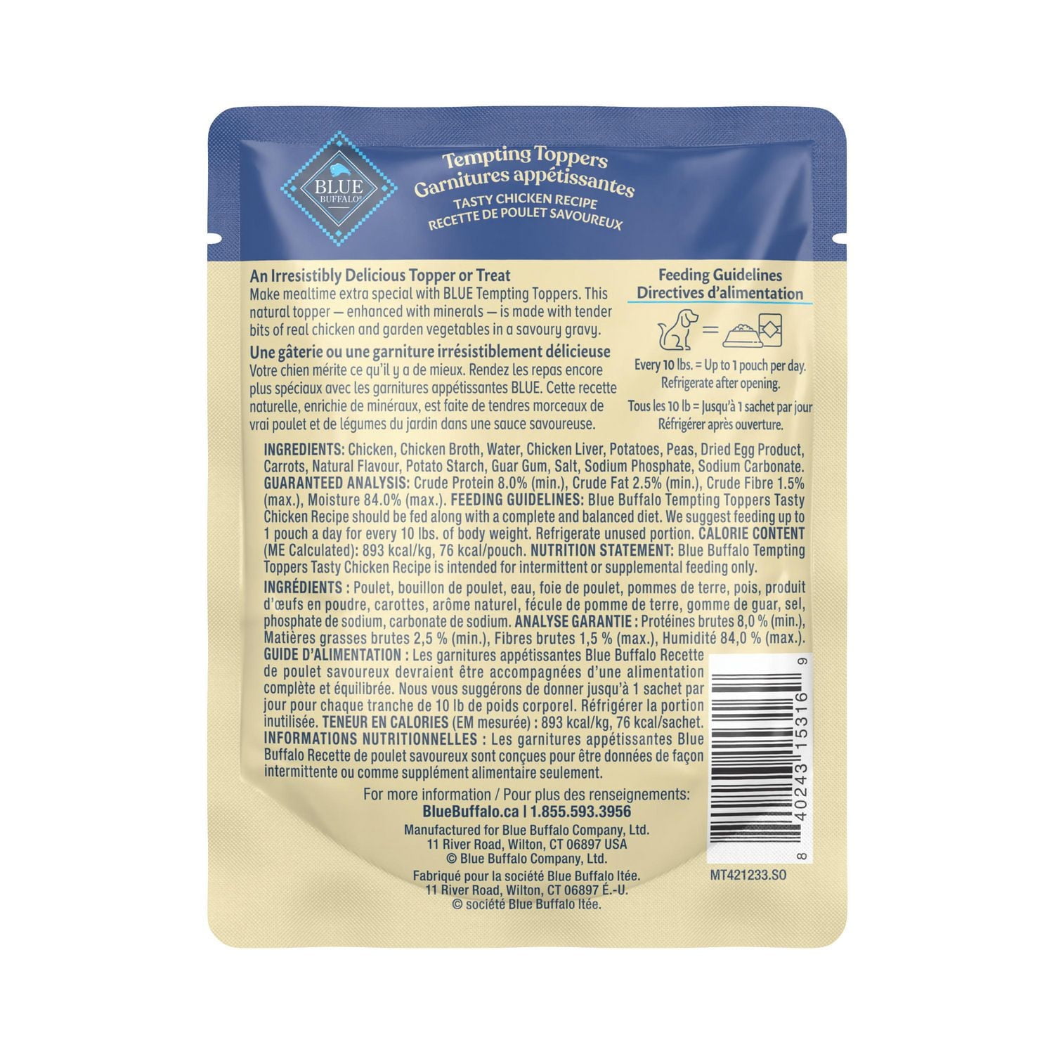 Garnitures appétissantes Blue Buffalo Recette de poulet 3oz Garnitures appétissantes BLUE Recette poulet 3oz