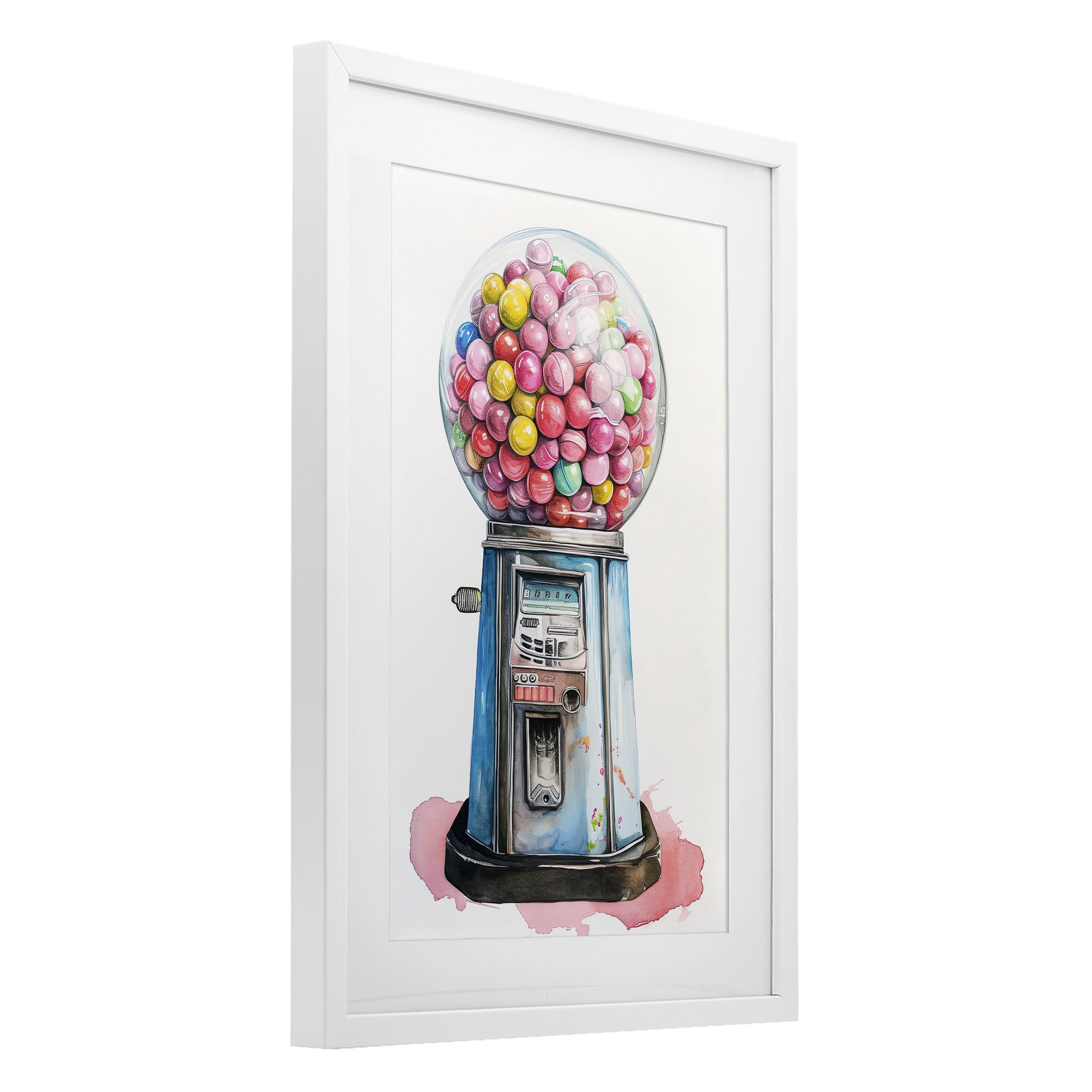 Stupell Industries Retro Gumball Machine White Framed Print Under Glass, design by Ray Powers
