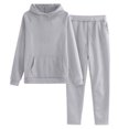 thumbnail image 3 of Girls 2 Piece Pullover Hoodie and Sweatpants Set Solid Color Long Sleeve Outfit with Kangaroo Pocket for Cozy Fall Winter School Daily Wear, 3 of 6