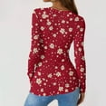 thumbnail image 4 of Women Ribbed Knit Long Sleeve Henley Shirts Button V Neck Floral Print Slim Fit Tunic Blouse Knitted Tops, 4 of 6