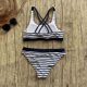 thumbnail image 4 of Women Sexy 2 Piece Bikini Set for Cross Strappy Patchwork Backless Swimsuit Low Rise Horizontal Stripes Print Low Rise Bathing Suit Beachwear, 4 of 4