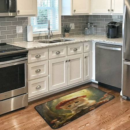 

Long Floor Mat 39x20Inch Kitchen Mat Bathroom Mat Living Room Mat Bedroom Mat Absorbent Delicate Fabric No Ball Do Not Fade Beautiful Orange Cartoon Cat