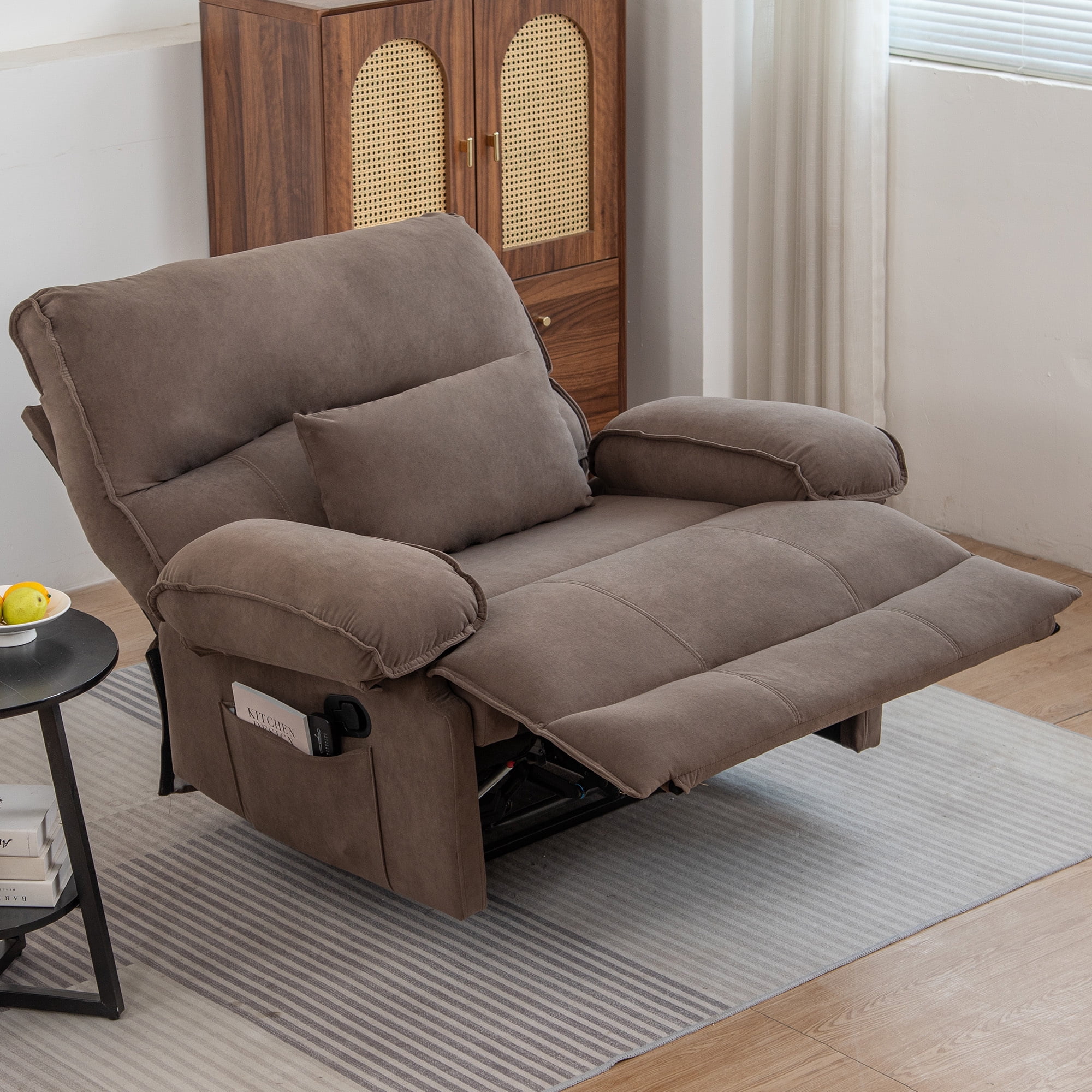 Oversized Manual Recliner Chair for Elderly, Push-Back Recliners for Adults,Brown