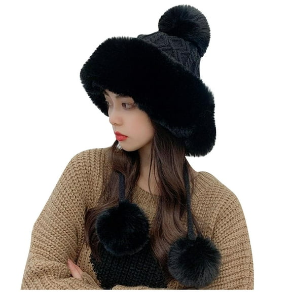 Winter Hat for Women Fluffy Fleece Thick Cute Ear Warmer Plush Beanie Hats Bobble Soft Outdoor Warm Headwear Cap