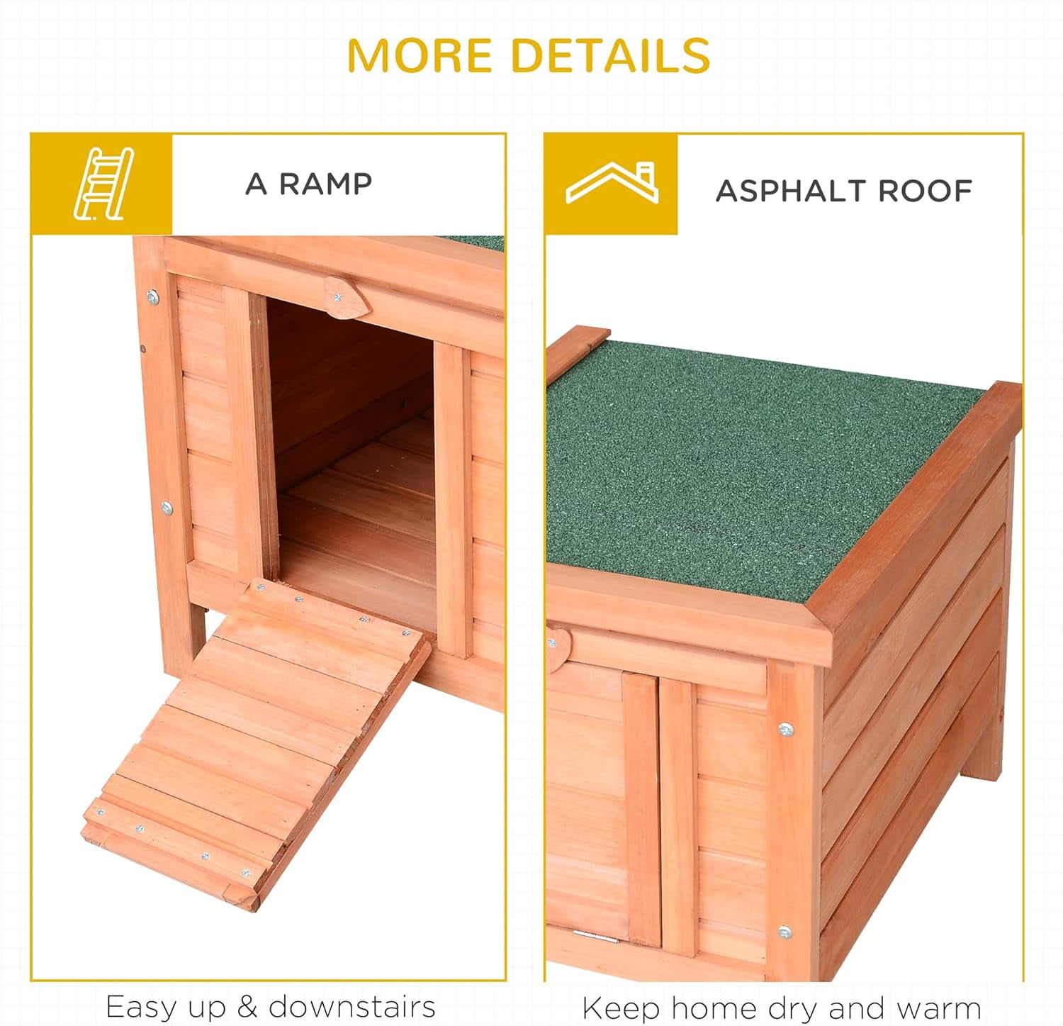WSWJY Small Wooden Rabbit Hutch Bunny Cage Guinea Pig Cage Duck House Dog House with Openable & Waterproof Roof, Natural