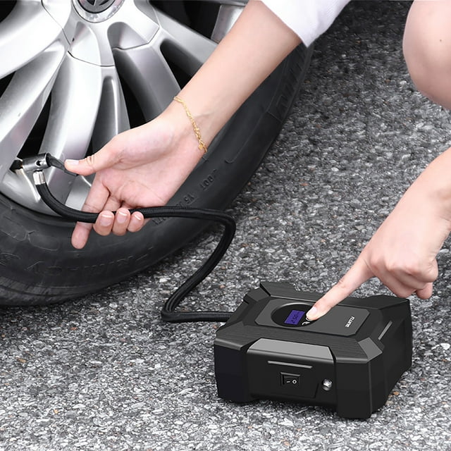Inflador de neumáticos de coche con pantalla digital - Bomba portátil de compresor de aire para motocicletas, motos, bolas con luz LED y parada automática