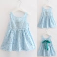 thumbnail image 1 of LEEy-world Robes pour Filles Robe à Bretelles Spaghetti Imprimé Floral Sans Manches Été Plage Décontractée Robe d'Été Ligne A Mini Robes, Bleu Clair, 1 of 5