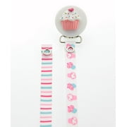 Pink Cupcake Pacifier Clip With Two Interchangeable Ribbons