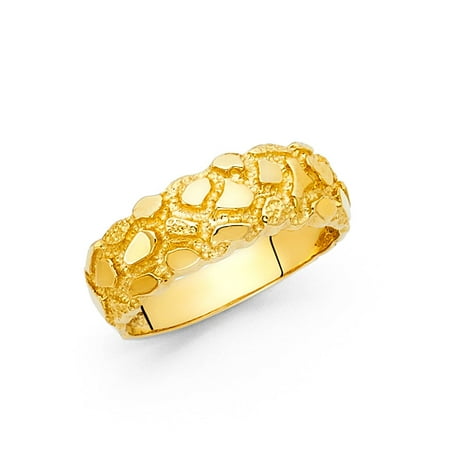 - Nugget Solid Ring Band 14k Yellow Gold Textured Diamond Cut Polished Fancy Design 7MM