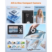 64MP Digital Camera, 4K Autofocus Compact Camera with LED Flash, 16X Zoom, IPS Screen, 256GB TF Card Support, Easy-to-Use for Kids, Teens & Adults(Black)