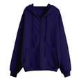thumbnail image 3 of Women's Oversized Solid Zip Up Hoodie Long Sleeve Fleece Lined Casual Y2K Hooded Jacket with Pockets Navy 2XL, 3 of 4