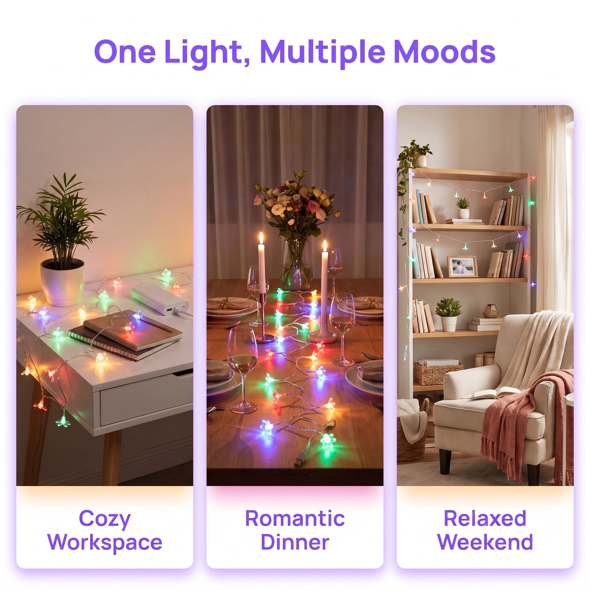 Unique Bargains Indoor Aesthetic Botanical Fairy Lamps 9.8 ft Colorful USB Powered