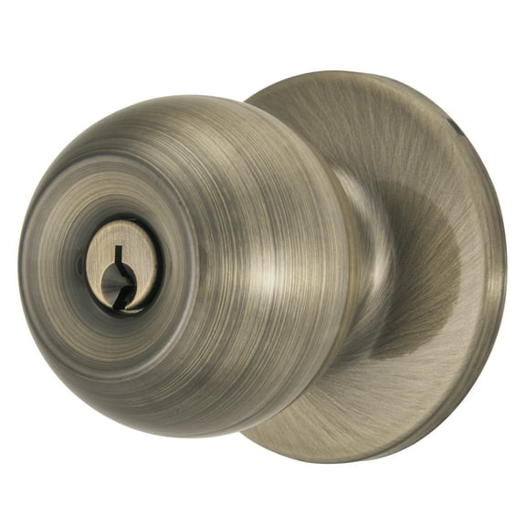 Brinks Keyed Entry Classic Ball Style Doorknob, Antique Brass Finish