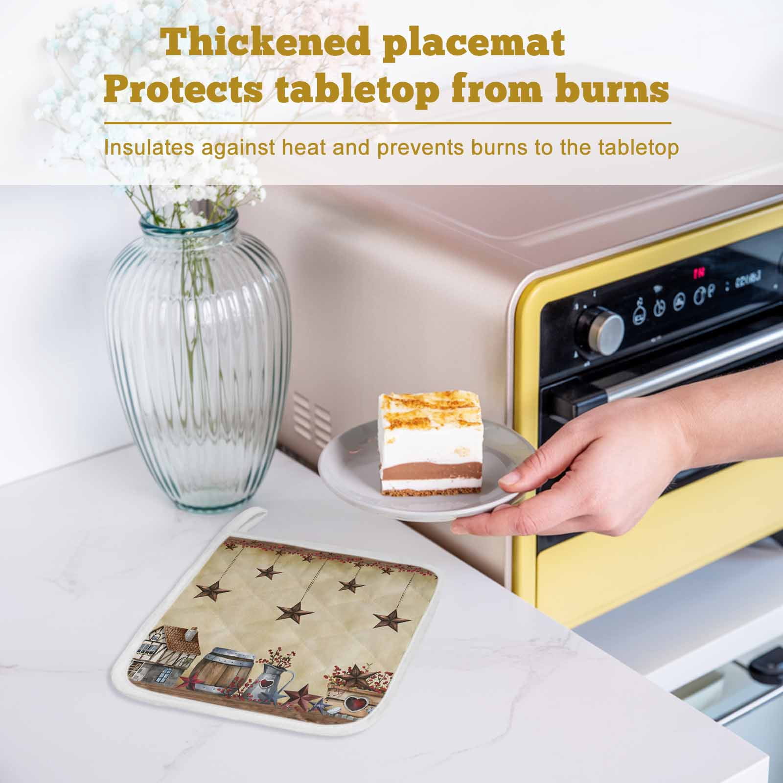 Star Brown Pot Holders for Kitchen Heatproof Potholder, 5 Pack Farmhouse American Country Vintage Berry Hot Pads Multipurpose Oven Pads Cloth Potholders Trivet for Cooking Baking