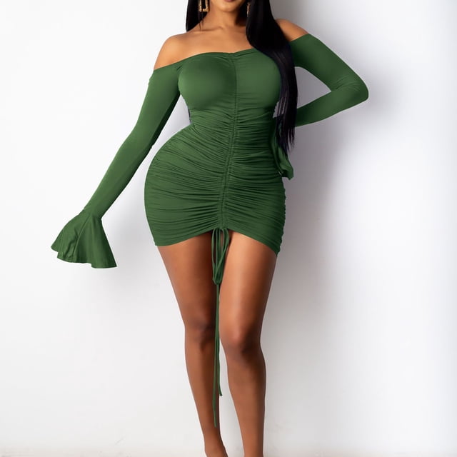 Gspmoly Robes pour Femmes Grande Taille, Robe à Manches Longues pour Femmes à Épaules Dénudées Colorée à Cordon, Robes de Mariage pour Femmes Offres