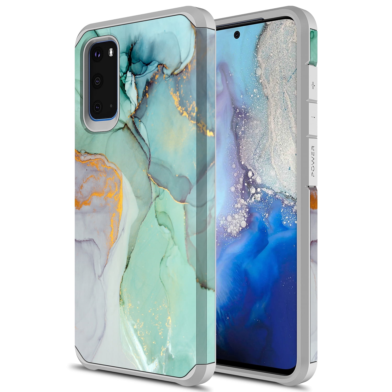 Kaesar Shockproof Cell Phone Case for Samsung Galaxy S20, Green Marble