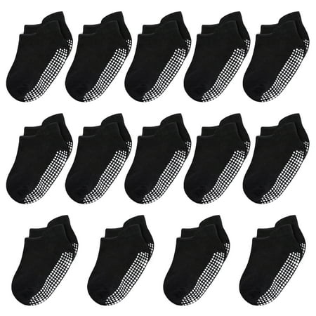 

14 Pairs Black Baby Toddler Socks with Grippers for 6-12 Months 12-24 Months 2T-3T 4T-5T Boys Girls