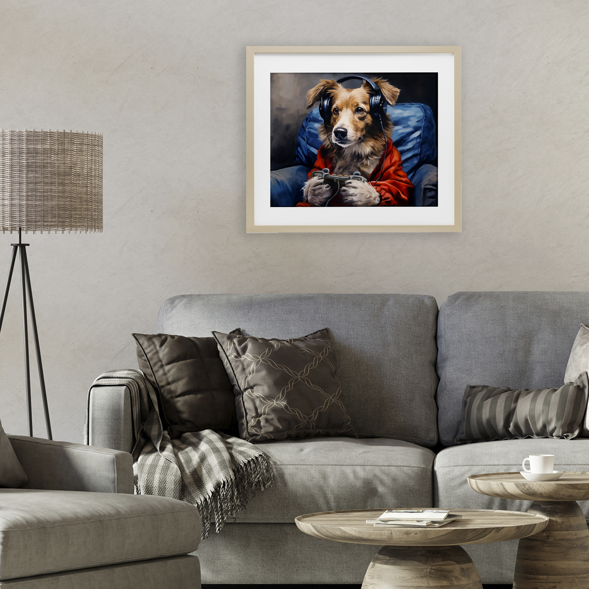 Game Master Dog Birch Framed Print Under Glass, design by Shawna Stewart