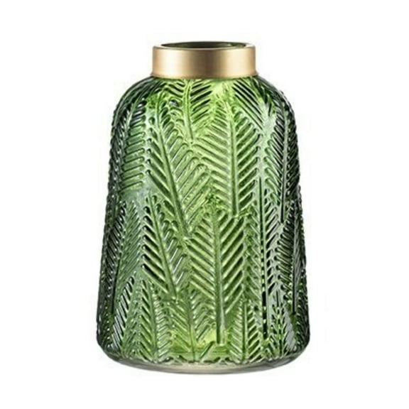 CC Home Furnishings Fern Leaf Glass Vase - 9.5" - Green and Gold