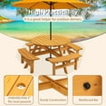 thumbnail image 3 of 6 Person Wooden Picnic Benches Outdoor Round Table with Umbrella Hole Design Picnic Table Set for Patio Backyard Garden Adults and Kids Brown, 3 of 9