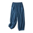 thumbnail image 4 of Women's Plus Size Cotton Linen Pants, Solid Color Elastic Cuff Harem Pants, Loose Fit Boho Wide Leg Trousers for Women, Comfortable Casual Lounge Pants Blue L, 4 of 4
