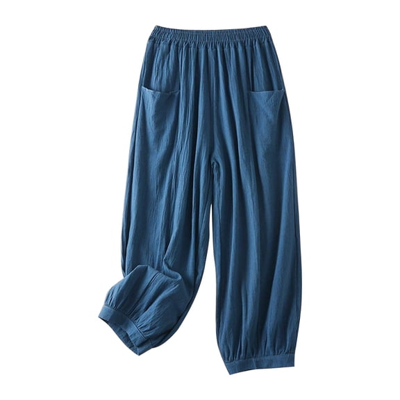 Casual Pants for Women Retro Plain Color Cotton Linen Loose Straight Leg Wide Leg Casual Pants Relaxed Fit