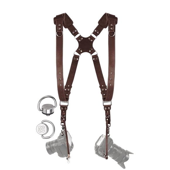 C Coiro Camera Harness for 2 Cameras â Dual Shoulder Leather Camera Strap â Double Camera Harness for DSLR/SLR, Brown, One Size