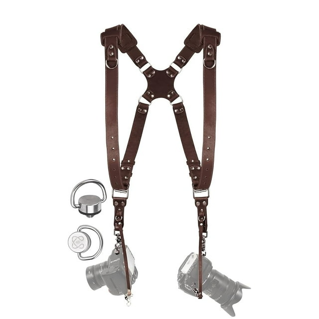 C Coiro Camera Harness for 2 Cameras â Dual Shoulder Leather Camera Strap â Double Camera Harness for DSLR/SLR, Brown, One Size