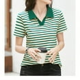 thumbnail image 5 of Daznico Womens Tops - Women's Striped Short Sleeve T Shirt Casual Crew Neck Top for Daily Wear Blouse with Classic Collar - Shirts for Women,Color:Green,Size:S, 5 of 5