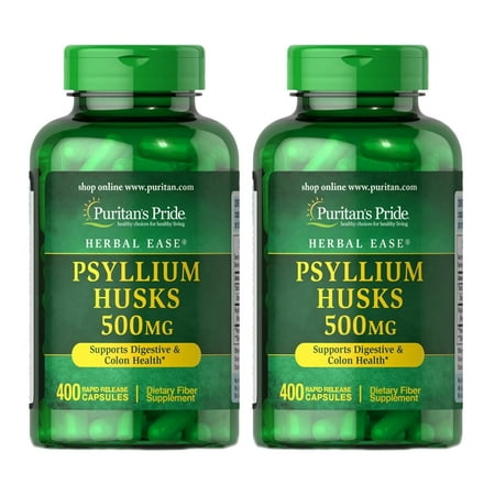 (2 pack) Puritan's Pride Psyllium Husks 500 mg Supports Digestive and Colon Heatlh, 400 Capsules, by Puritan's Pride, 400 Count