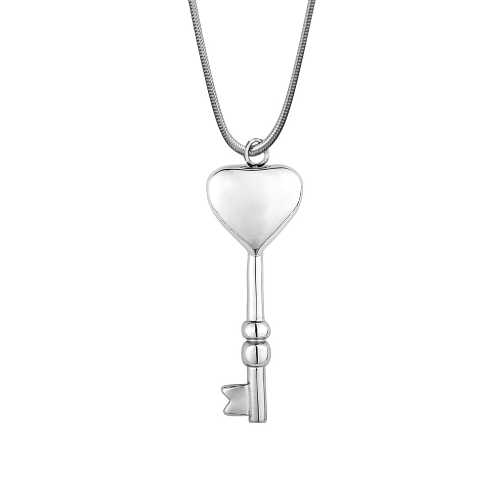 Stainless Steel Silver Heart Key Pendant for Human Ashes Cremation Necklace Memorial Jewelry Urn Keepsake Free Funnel Kit and Velvet Jewelry Box